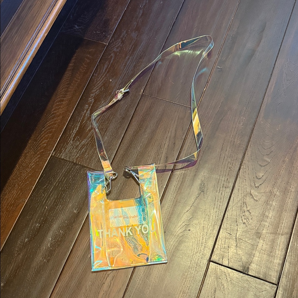 NWOT ITSY BITSY MICRO MINI THANK YOU HOLOGRAM IRIDESCENT BAG